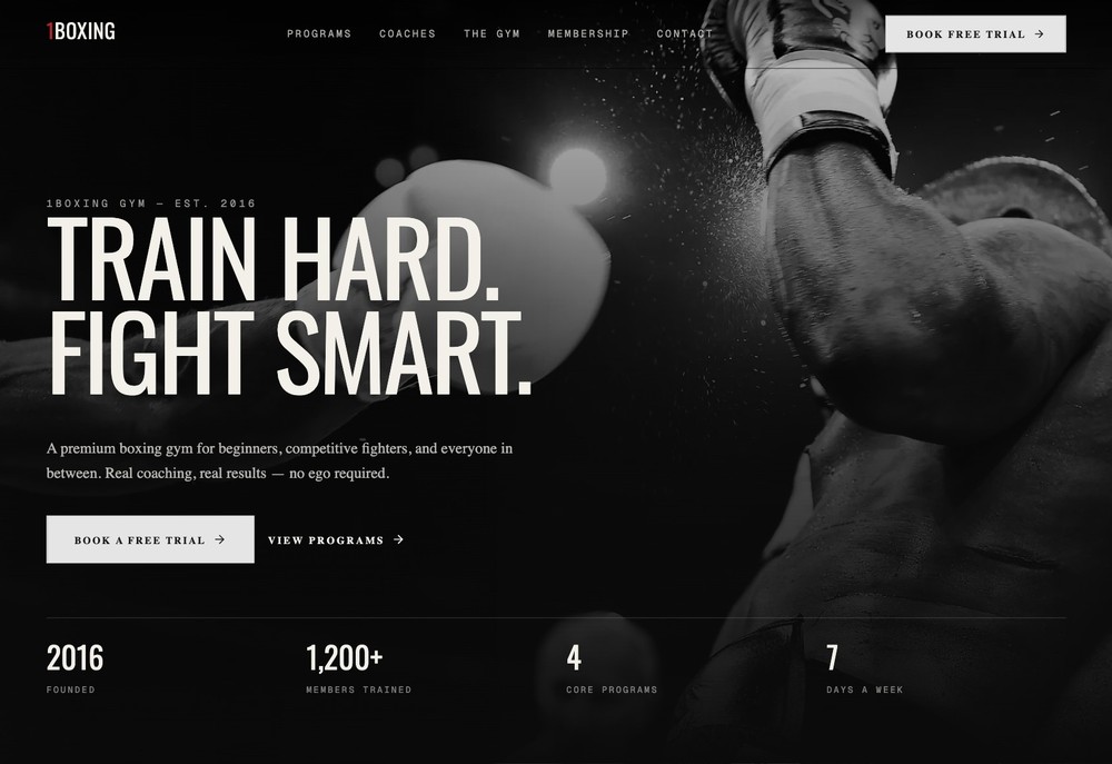 1Boxing — boksschool website homepage