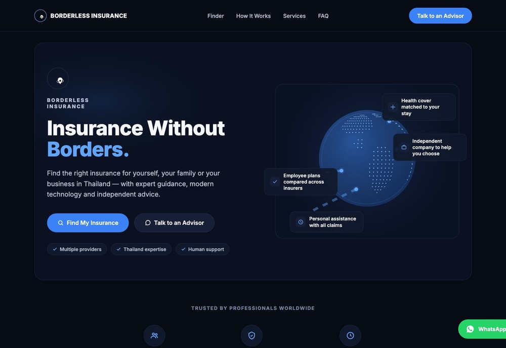Borderless Insurance — verzekeringswebsite homepage